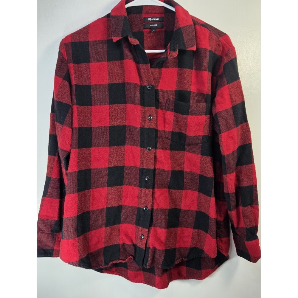 Madewell Ex-boyfriend Flannel Shirt S Buffalo Plaid Red Black Cotton